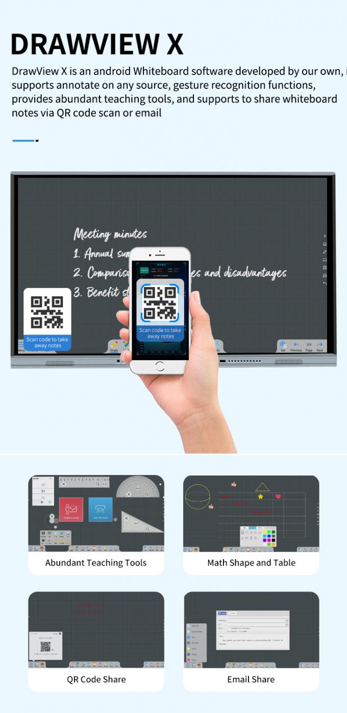 Iboard Nouveau produit Affichage intelligent interactif à écran plat de 98 pouces 4K Affichage grand écran tactile pour salle de réunion 6