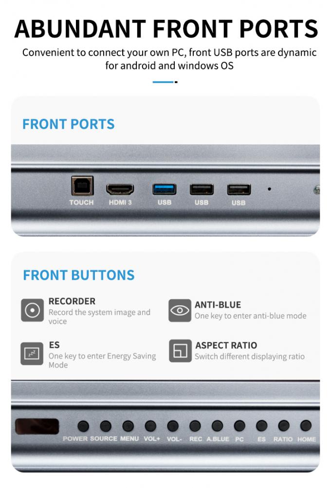 Iboard Nouveau produit Affichage intelligent interactif à écran plat de 98 pouces 4K Affichage grand écran tactile pour salle de réunion 7