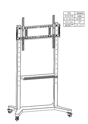 55" à 86" support de télévision mobile réglable avec roues, compatibilité pour 43" à 100" écrans plats/courbés jusqu'à 220 lbs cadre en acier, 5 options de hauteur, chariot de télévision roulant