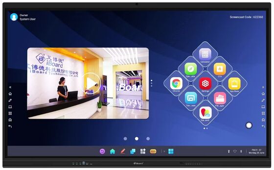 Résolution 4K 20 points tactiles Android Interactive Panneau plat Smart Board pour la salle de classe et la conférence