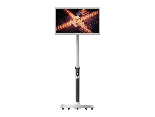 Vente d'usine 32 pouces blanc téléviseur portable KTV restaurant montrant salle de scène panneaux tactiles Android tablette avec roues mobiles une caméra et haut-parleurs