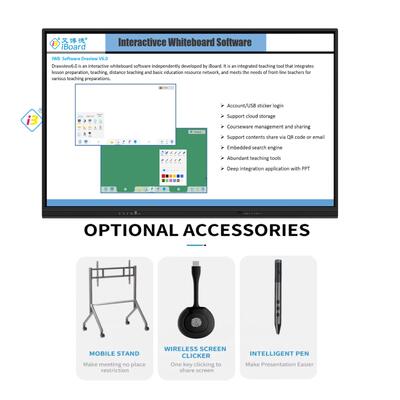 2026 Nouveaux arrivants Résolution 4K UHD Android 13/14 OS 50 points tactiles Tableau blanc interactif Tableau intelligent pour l'enseignement et les réunions