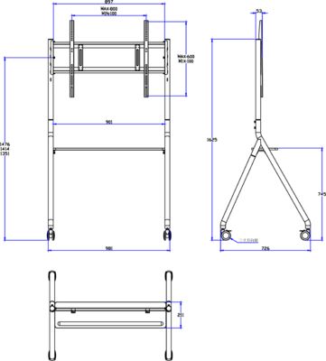 Nouveau arrivée Tableau blanc interactif mobile 42 à 75 pouces Moniteur de télévision Levé Mobile Stand Max roulement 60KGS roues puissantes facilement déplacer pour le tableau blanc interactif mobile stand