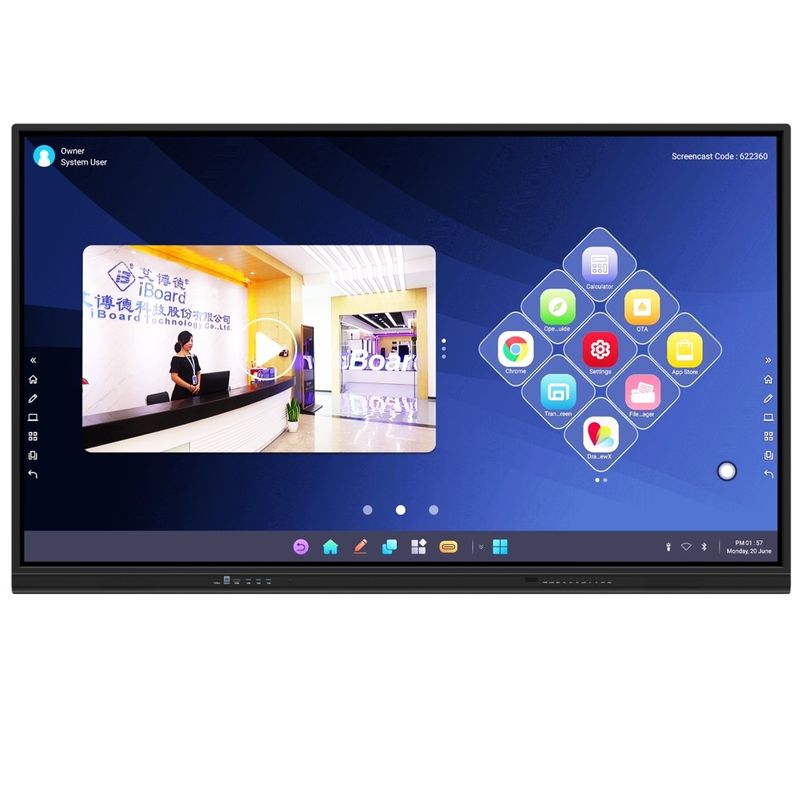 Découvrez la puissance d'un écran tactile interactif de 2 mm de précision 15W*2 ou 20W*2 haut-parleurs et projection d'écran sans fil