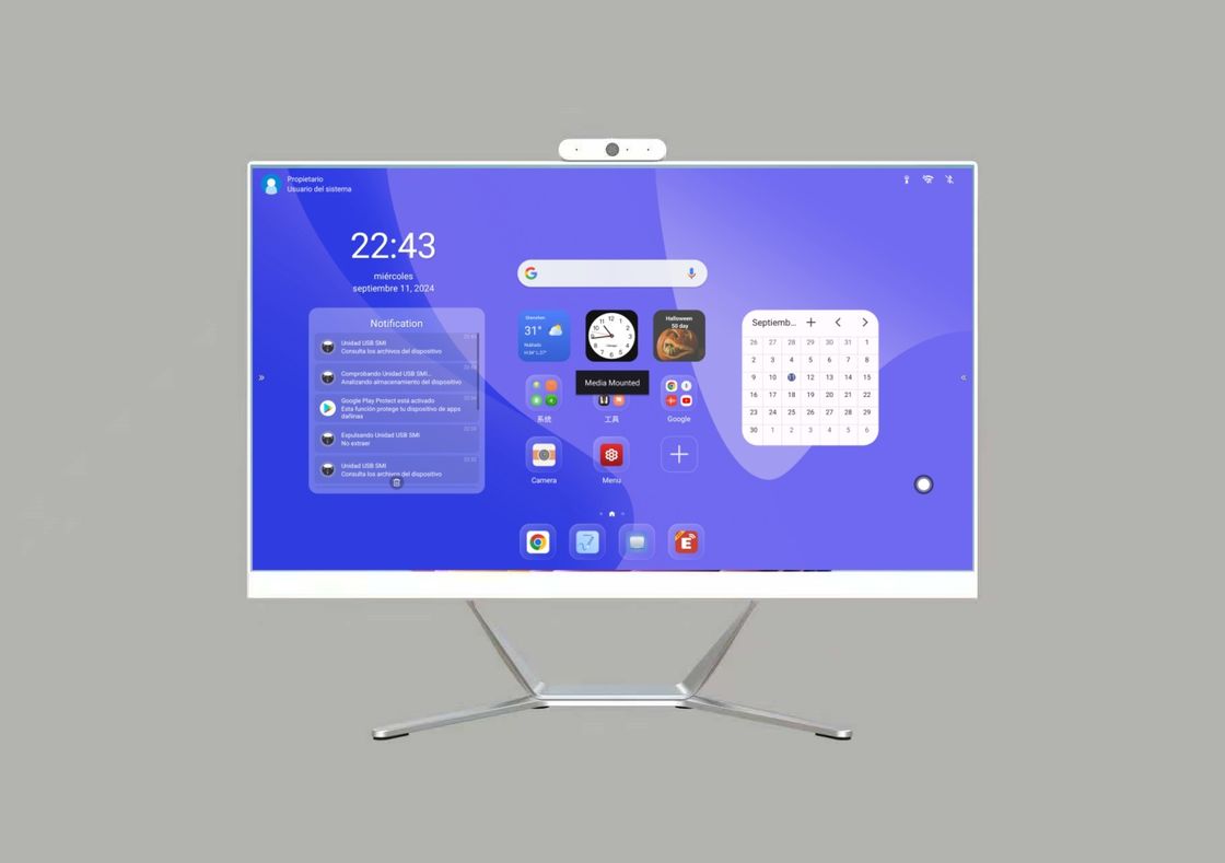 Moniteur de bureau de 27 pouces avec webcam intégrée Tout en un Système Android et Win Capacitive Touch