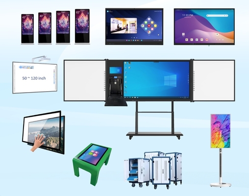 Affichage interactif à écran plat, de taille: 55'/65'/75'/86', cadre en aluminium ((couche de peinture ou surface métallique), coque en acier, verre trempé, transition numérique pour les salles de classe et de réunion